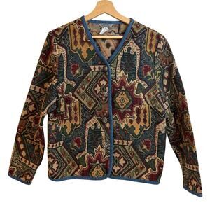 Stonebridge Tapestry Jacket Woven Abstract Multicolor V Neck Damask Button Large